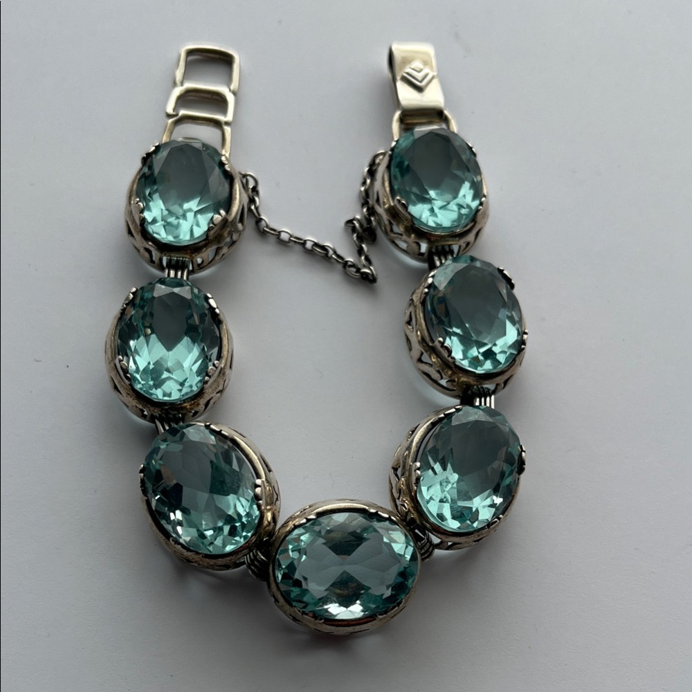 Silpada Sterling Silver Blue Faceted Glass Bracelet